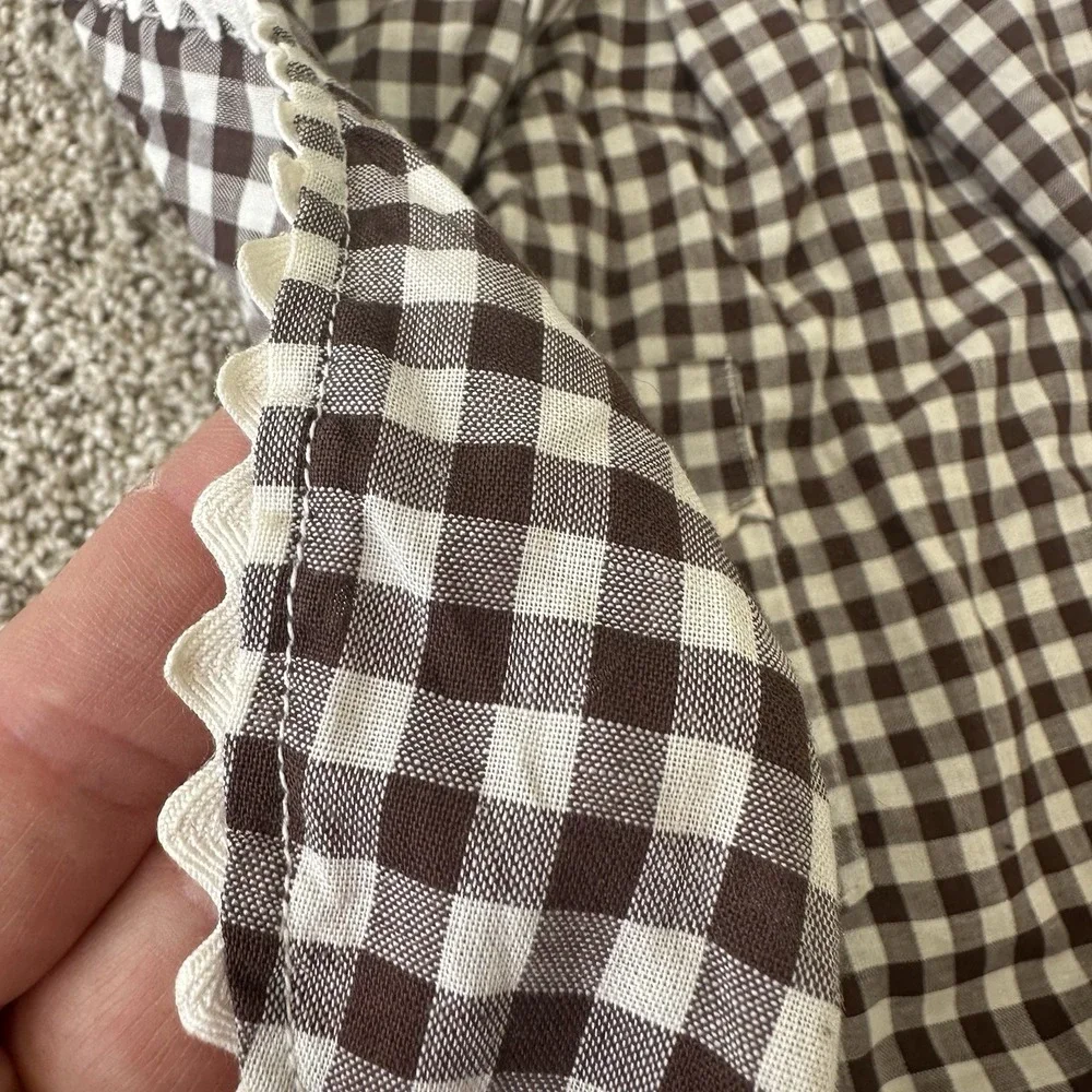 Vintage Brown Gingham Half Apron Handmade Waist Tie Back Farmhouse Ric Rac Trim